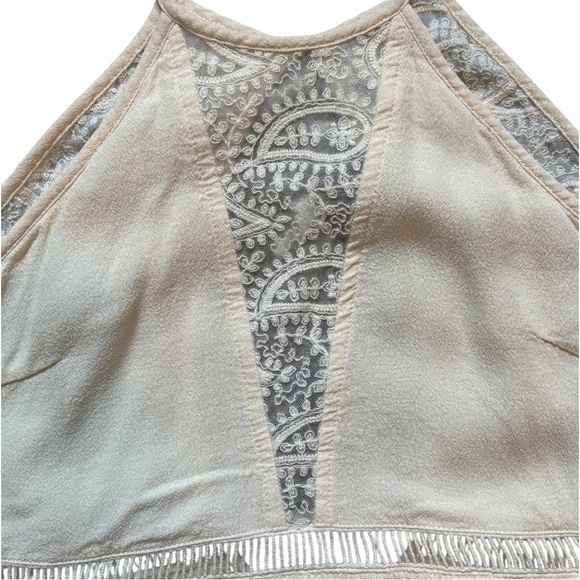 Ivory/Cream halter neck, lace-trimmed V-shaped Summer Mini Dress Woman’s Size 8 - Picture 3 of 10